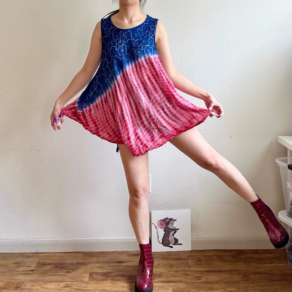Jessica Taylor Red Blue Tie Dye Boho Tank Top.-CA4